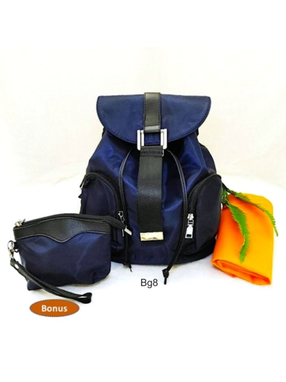Navy Blue Nylon Shoulder Backpack Zipper Pockets Magnet Closure Lined Si…